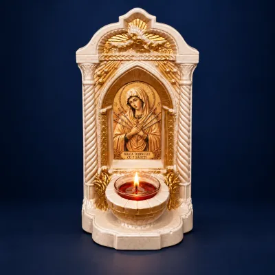 Candelă cu icoana Maicii Domnului cu 7 săgeți