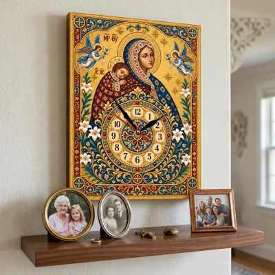 Icoană cu ceas Maica Domnului Purtătoare de Grijă — miniatura 3
