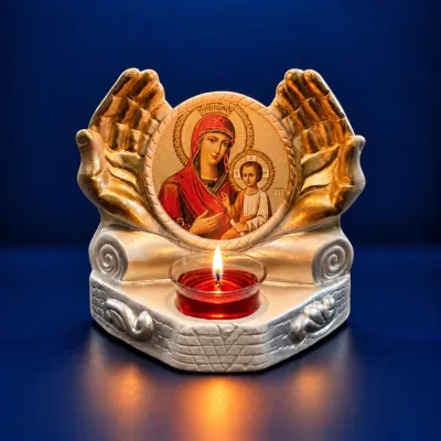Candelă cu icoana Ocrotirii Maicii Domnului