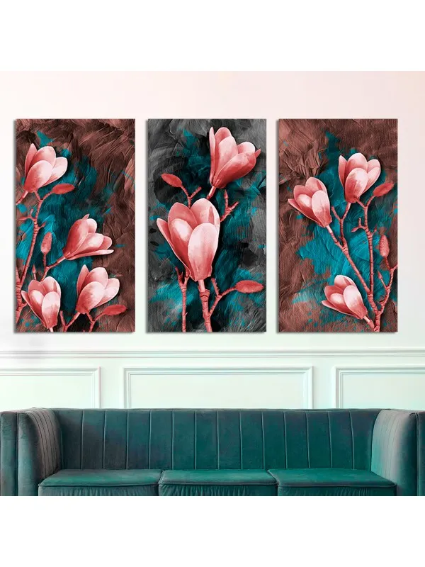 Set 3 tablouri canvas Magnolii – decor floral — imaginea 3