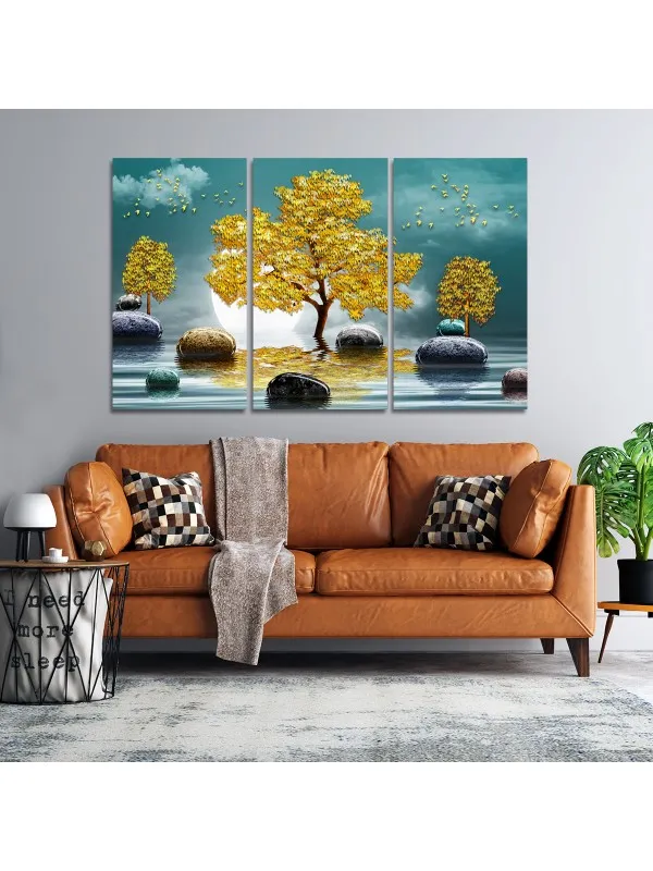 Set 3 tablouri canvas Copacul de aur – decor abstract — imaginea 4
