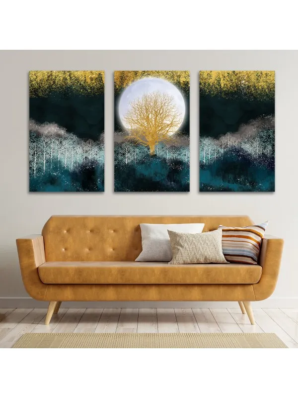 Set 3 tablouri canvas Golden tree – artă abstractă — imaginea 2