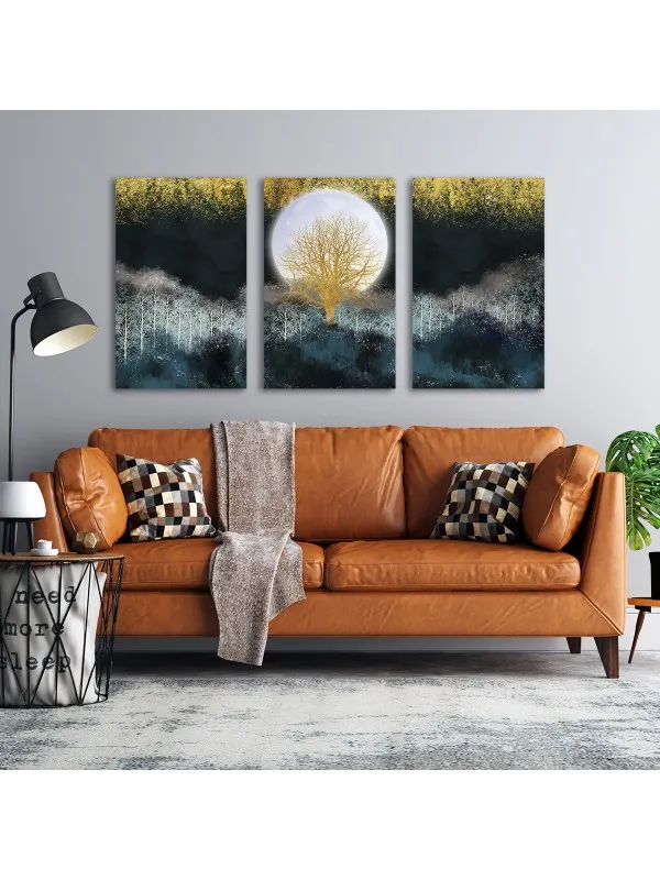 Set 3 tablouri canvas Golden tree – artă abstractă — imaginea 3