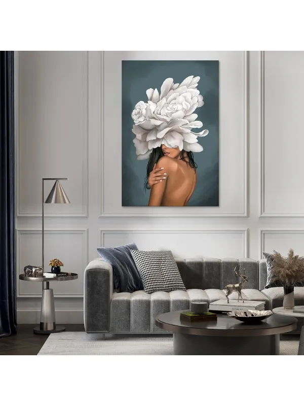 Tablou canvas Fată cu flori – portret decorativ — imaginea 2