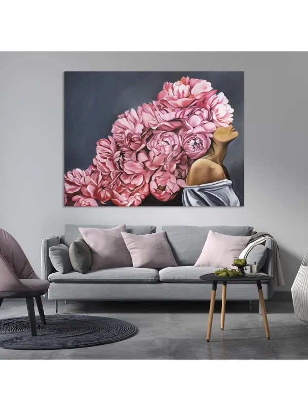 Tablou canvas Fată cu buchet de flori – portret decorativ — imaginea 2