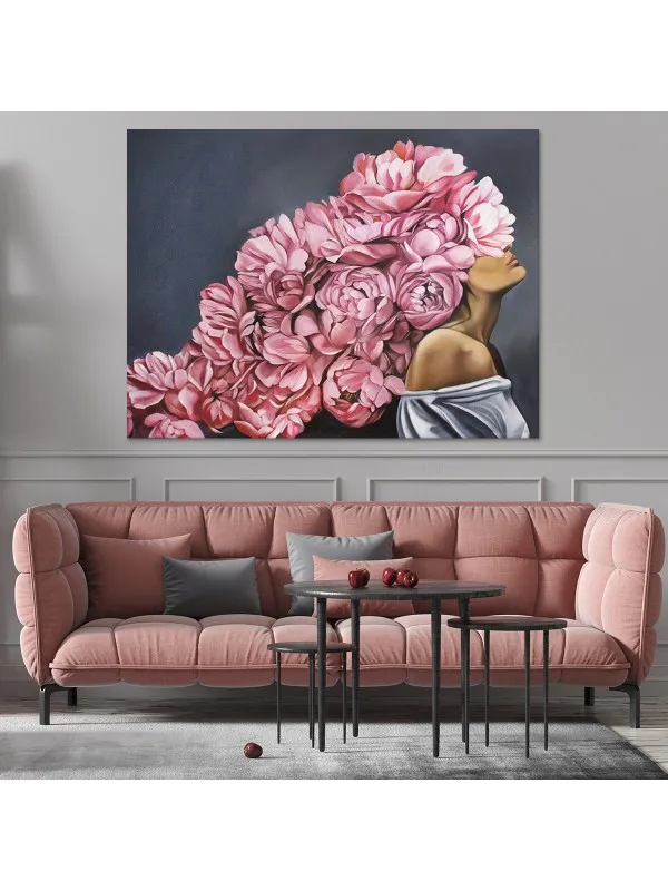 Tablou canvas Fată cu buchet de flori – portret decorativ — imaginea 3
