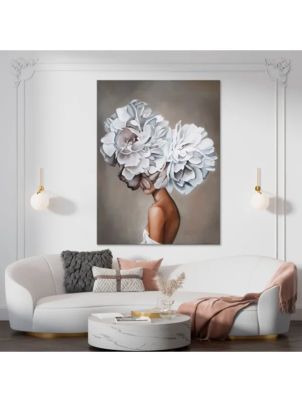 Tablou canvas Fată cu bujori – portret decorativ — imaginea 3