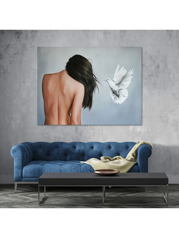Tablou canvas Pigeon woman – portret decorativ — imaginea 2