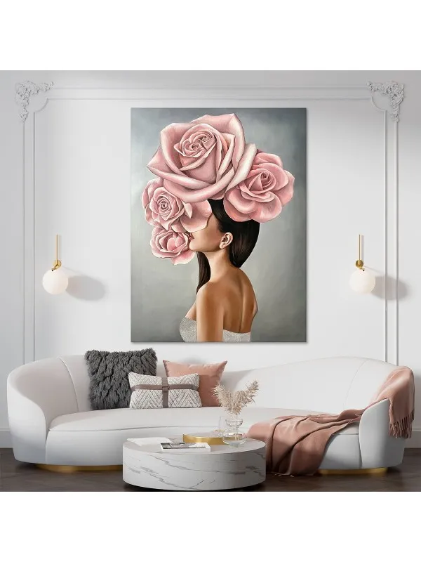 Tablou canvas Fată cu buchet de flori – portret feminin — imaginea 2
