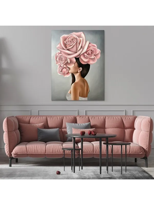 Tablou canvas Fată cu buchet de flori – portret feminin — imaginea 3
