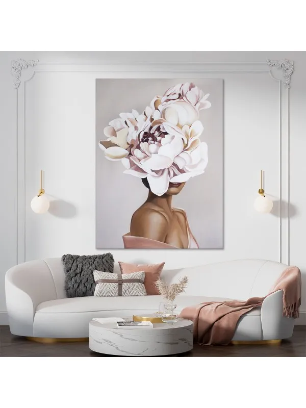 Tablou canvas Woman with pink flowers – portret decorativ — imaginea 2