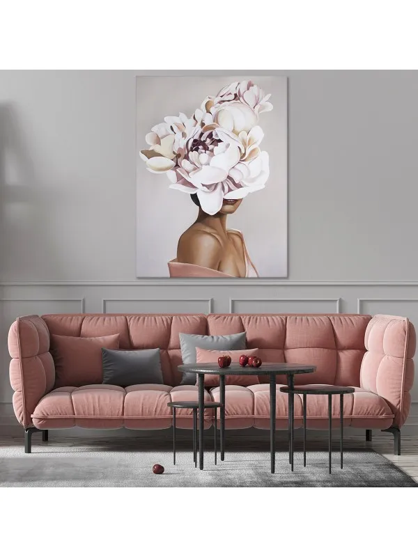 Tablou canvas Woman with pink flowers – portret decorativ — imaginea 3