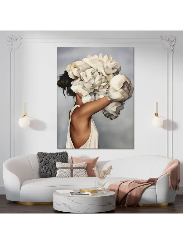 Tablou canvas Woman bouquet of flowers – portret decorativ — imaginea 2