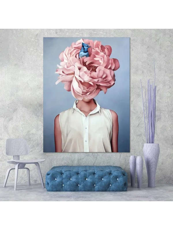 Tablou canvas Pink flower portrait – figură feminină — imaginea 2
