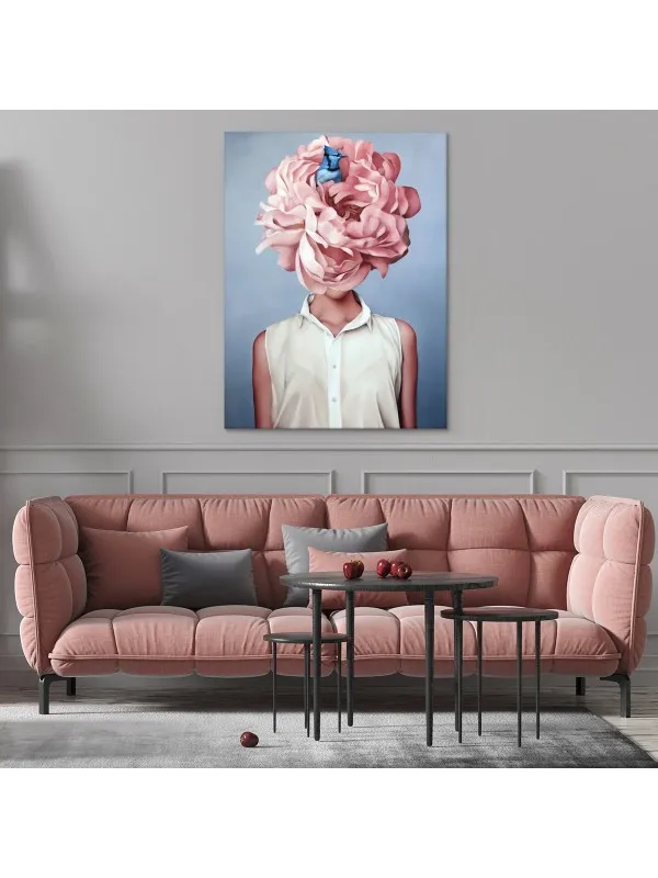 Tablou canvas Pink flower portrait – figură feminină — imaginea 3