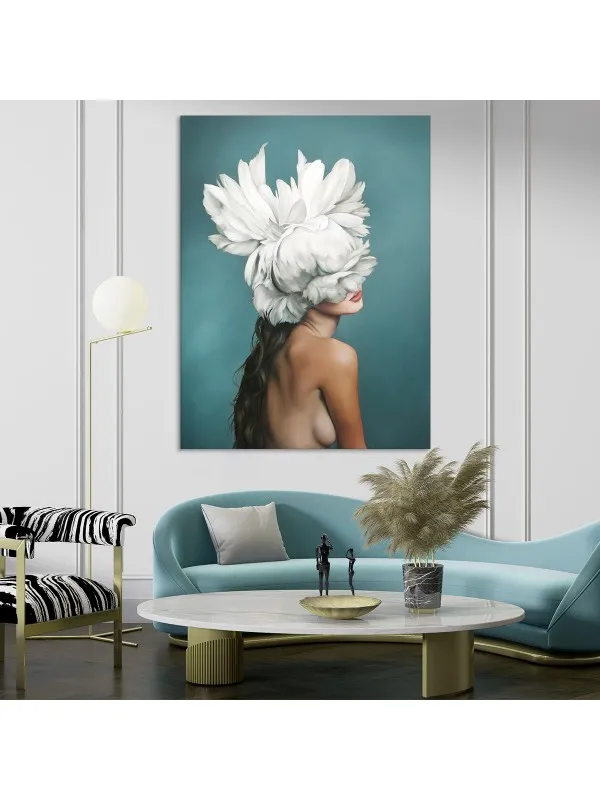 Tablou canvas Turquoise flower portrait – figură feminină — imaginea 2