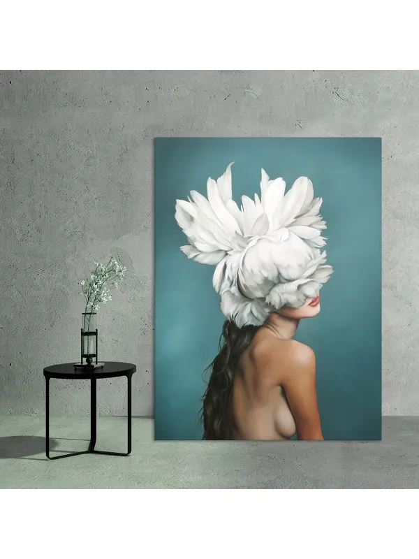 Tablou canvas Turquoise flower portrait – figură feminină — imaginea 3