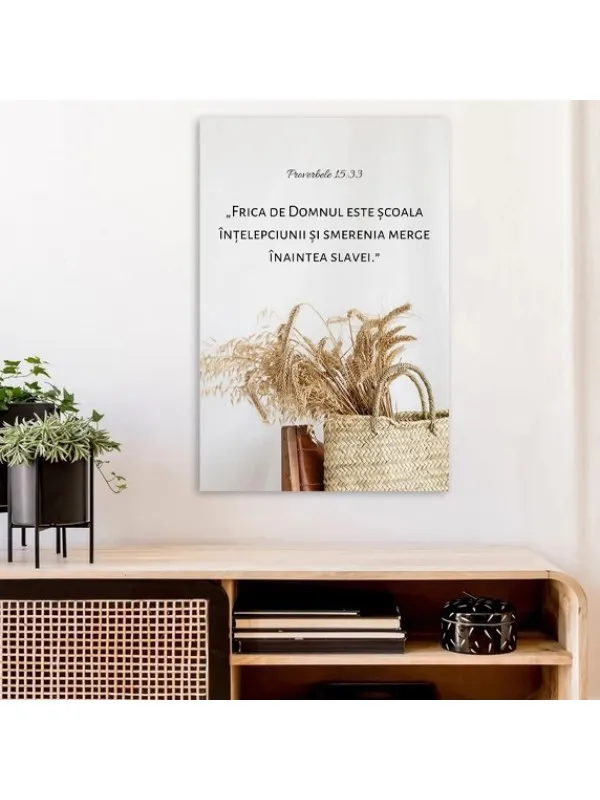 Tablou canvas Proverbele 15:33 – verset și spice în coș împletit — imaginea 4