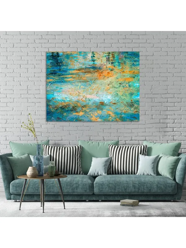 Tablou canvas Blue green orange – abstract în albastru, verde și portocaliu — imaginea 2
