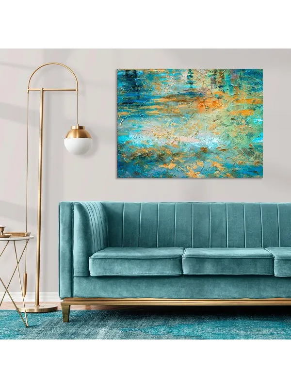 Tablou canvas Blue green orange – abstract în albastru, verde și portocaliu — imaginea 3