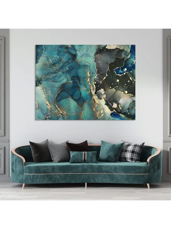 Tablou canvas Turquoise and gold – abstract în turcoaz și auriu — imaginea 2