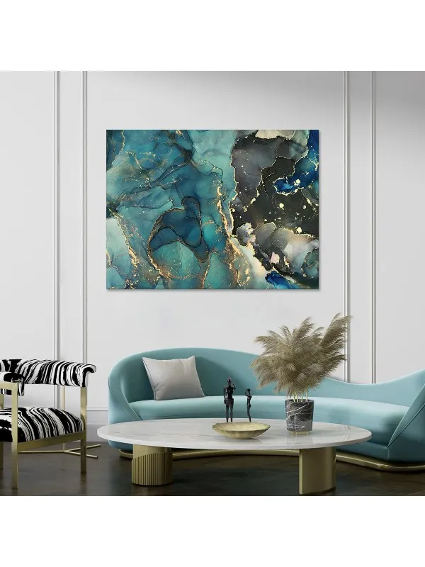 Tablou canvas Turquoise and gold – abstract în turcoaz și auriu — imaginea 3