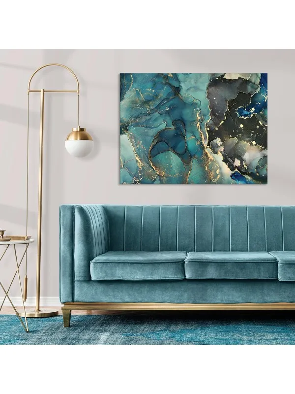 Tablou canvas Turquoise and gold – abstract în turcoaz și auriu — imaginea 4