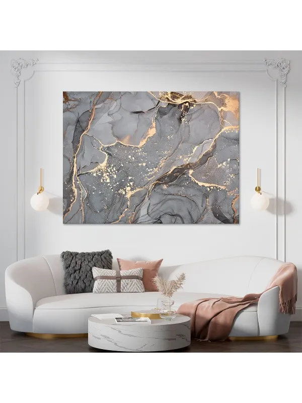 Tablou canvas Gray and gold – abstract în gri și auriu — imaginea 2
