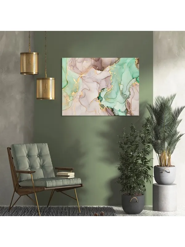 Tablou canvas Pink green gold – abstract în roz, verde și auriu — imaginea 2