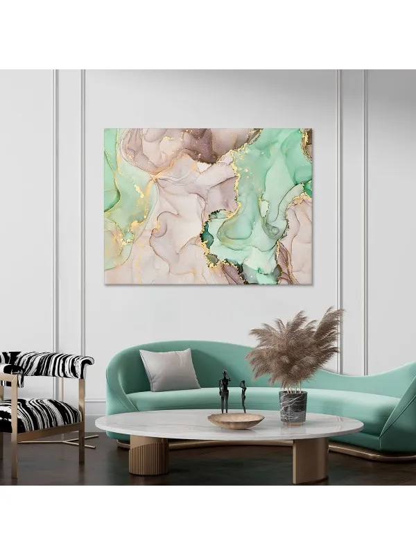Tablou canvas Pink green gold – abstract în roz, verde și auriu — imaginea 3