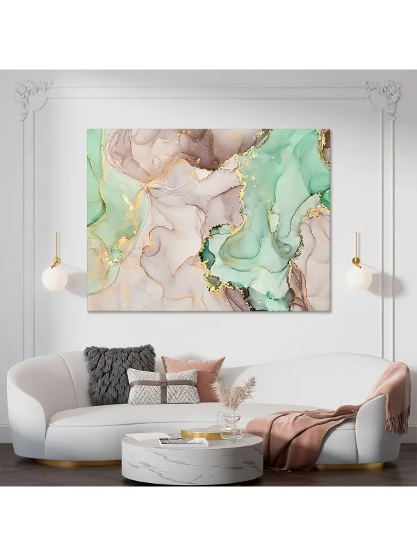 Tablou canvas Pink green gold – abstract în roz, verde și auriu — imaginea 4