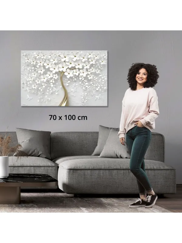 Tablou canvas Copacul cu flori albe – decor feng shui — imaginea 5