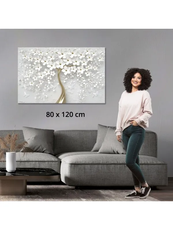 Tablou canvas Copacul cu flori albe – decor feng shui — imaginea 6