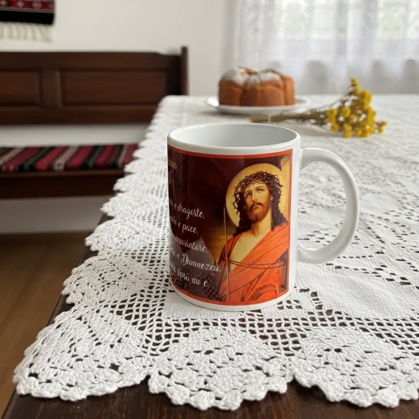 Cană Binecuvântarea casei – cu Iisus Hristos și Maica Domnului — imaginea 5