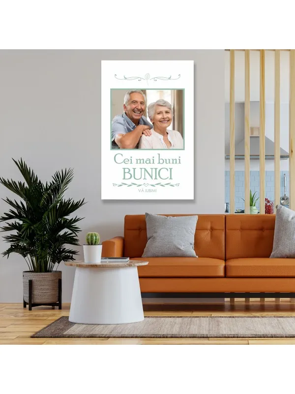 Tablou canvas personalizat pentru bunici, cu poză și mesaj – 50x70 cm — imaginea 3