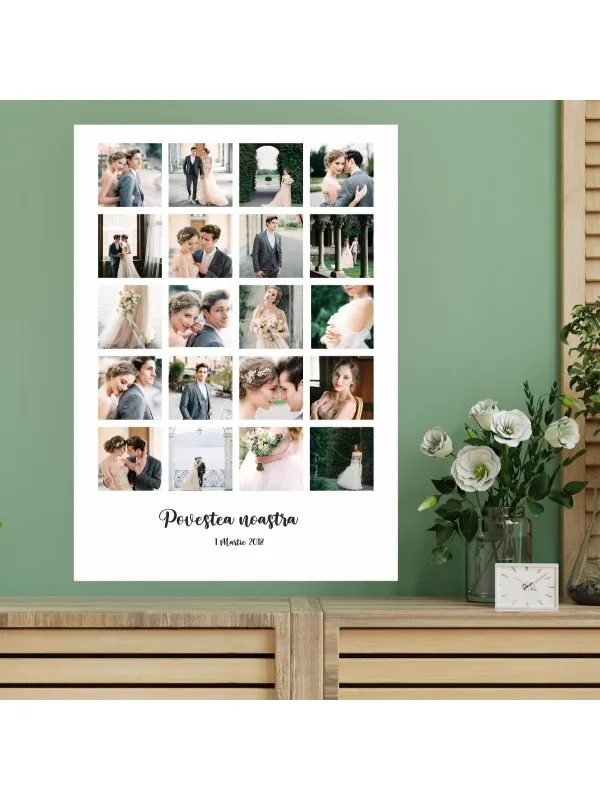 Tablou canvas personalizat cu 20 de poze – colaj cu text și dată — imaginea 2
