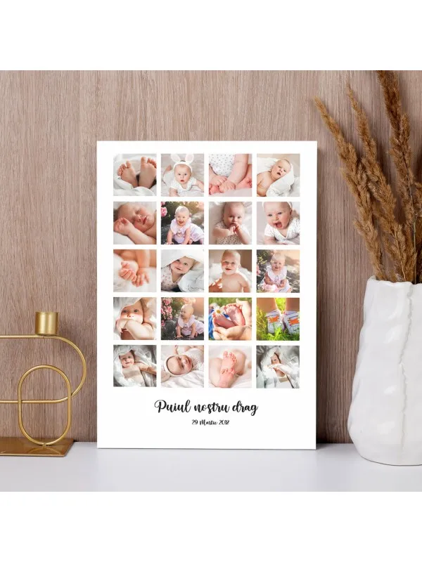 Tablou canvas personalizat cu 20 de poze – colaj cu text și dată — imaginea 3