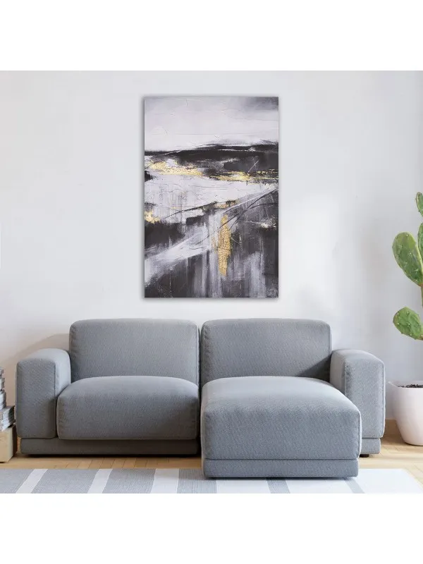 Tablou canvas Armonia haosului – abstract în gri, negru și auriu — imaginea 2