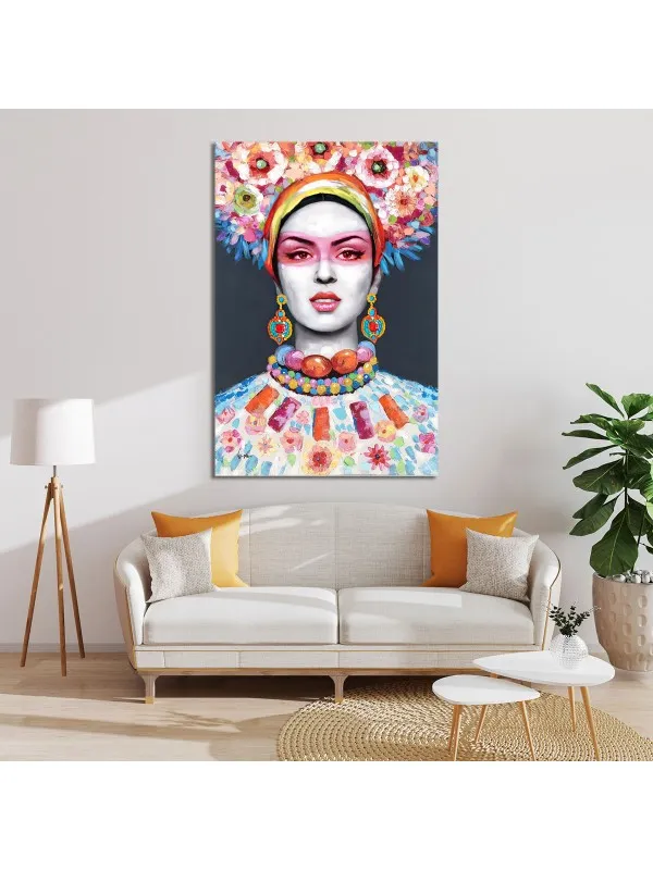 Tablou canvas Jocul culorilor – femeie cu flori în păr — imaginea 2