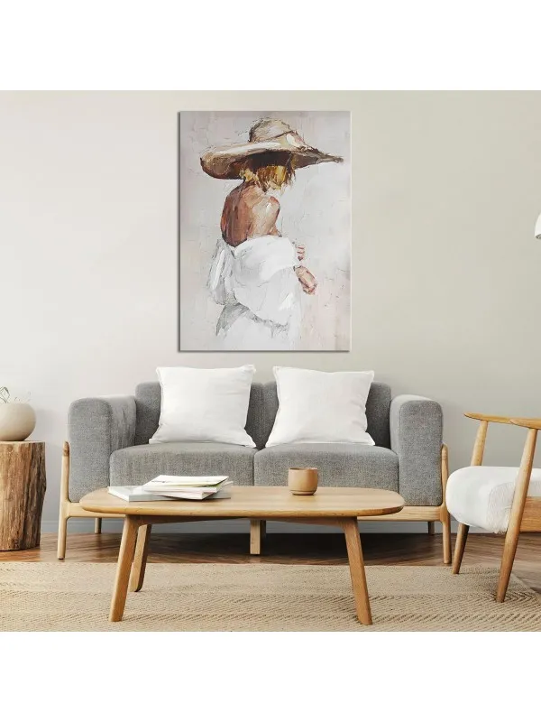 Tablou canvas Femeie misterioasă cu pălărie – portret din spate — imaginea 2