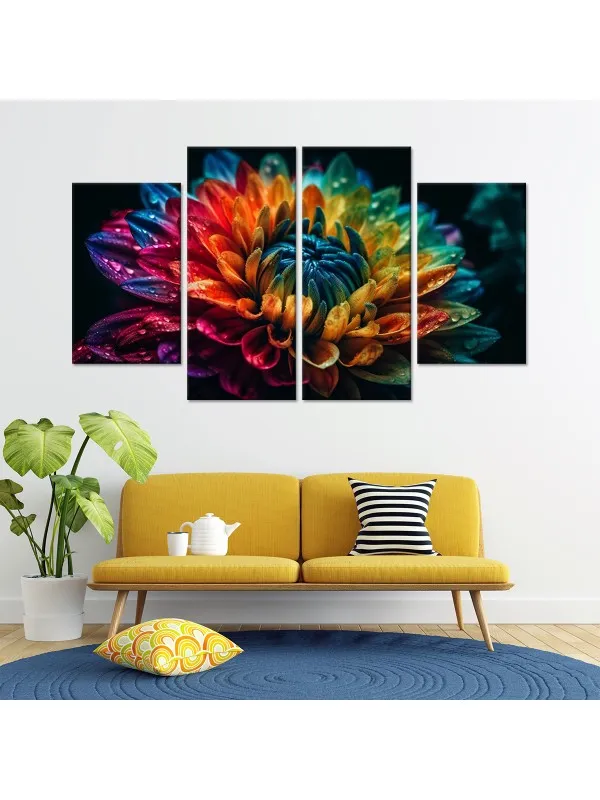 Tablou canvas din 4 piese Floare multicoloră – 30 x 50 cm și 30 x 70 cm — imaginea 2