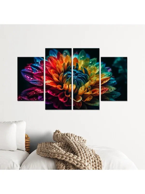 Tablou canvas din 4 piese Floare multicoloră – 30 x 50 cm și 30 x 70 cm — imaginea 3
