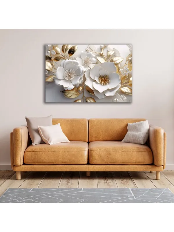 Tablou canvas Flori de primăvară – tonuri de alb și auriu — imaginea 2