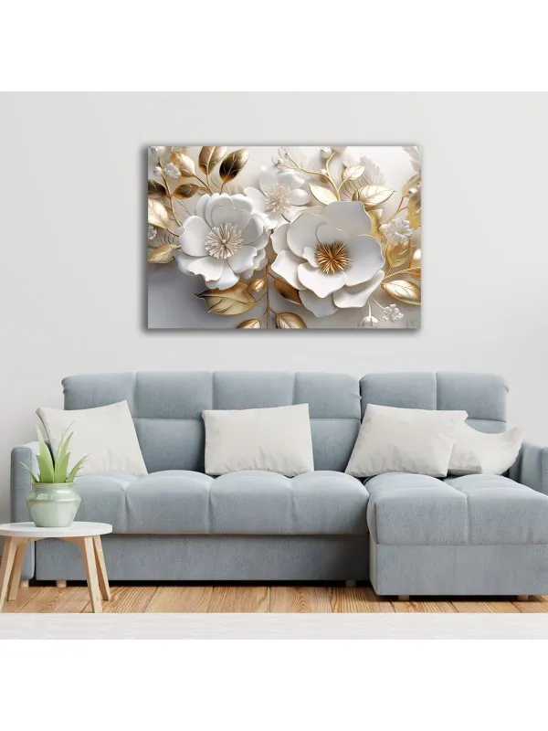 Tablou canvas Flori de primăvară – tonuri de alb și auriu — imaginea 3