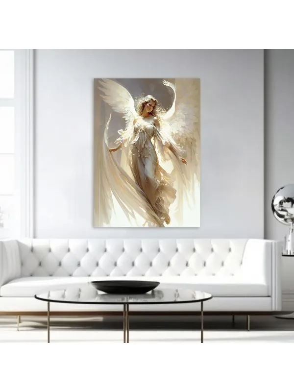 Tablou canvas Dansul angelic – înger în rochie vaporoasă, tonuri crem — imaginea 2
