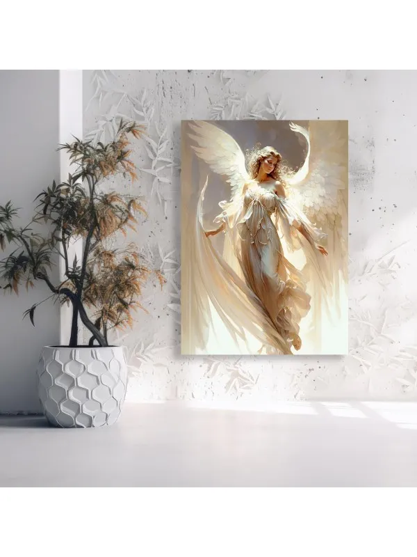 Tablou canvas Dansul angelic – înger în rochie vaporoasă, tonuri crem — imaginea 3