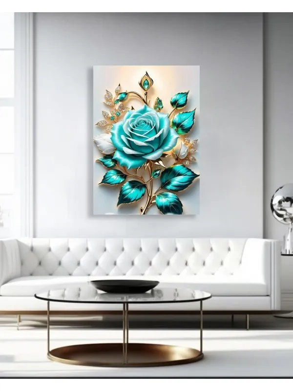Tablou canvas Trandafirul turcoaz – floare cu detalii aurii — imaginea 2