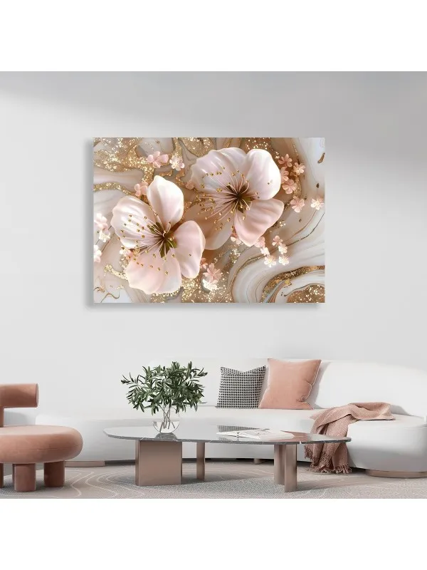 Tablou canvas Eleganță florală – nuanțe de roz și auriu — imaginea 2