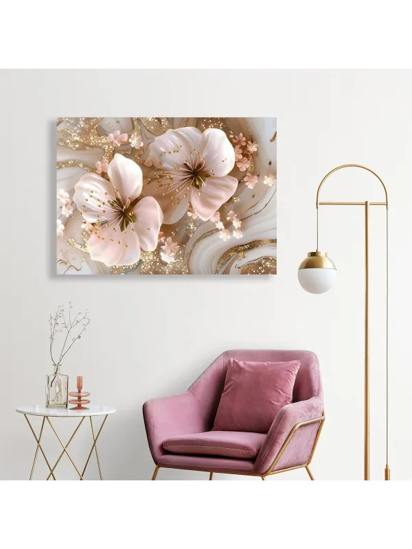 Tablou canvas Eleganță florală – nuanțe de roz și auriu — imaginea 3