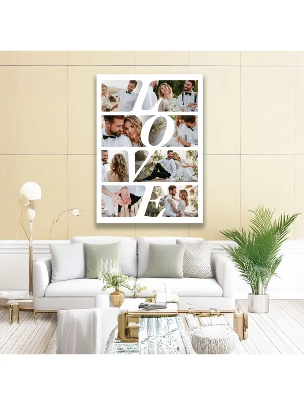 Tablou canvas personalizat colaj cu 8 poze – literele LOVE — imaginea 2